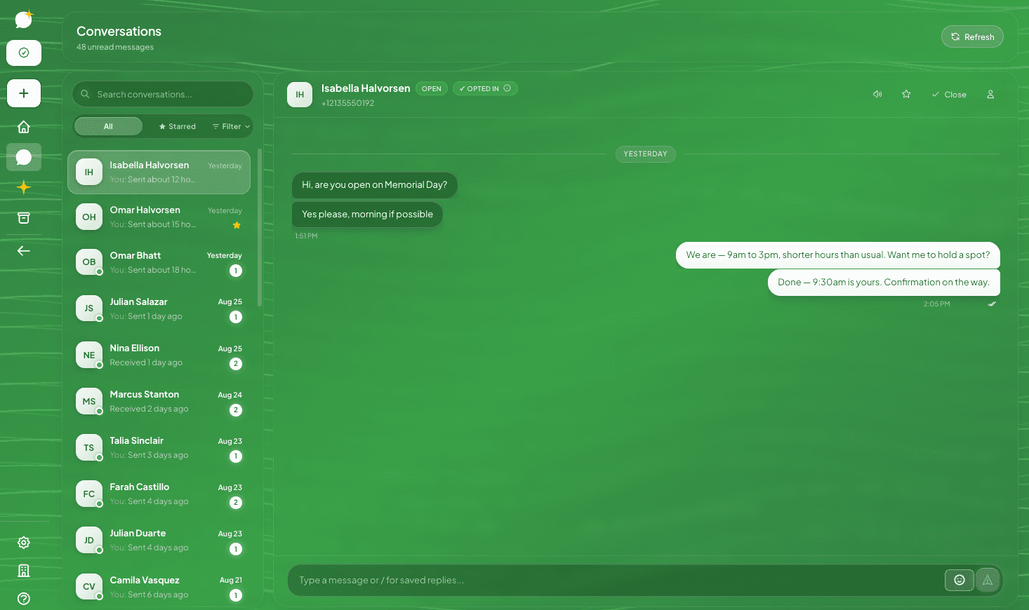 The Title conversations inbox with a customer thread open
